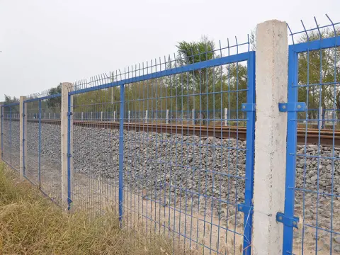 Blue welded fence