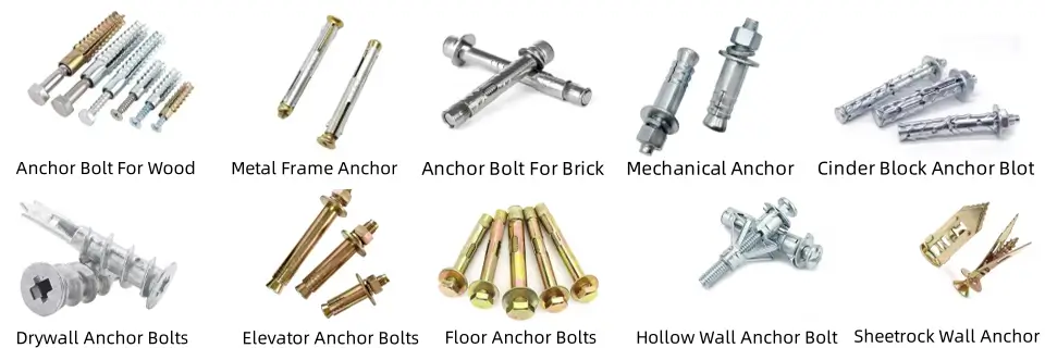 Anchor bolts for different purposes