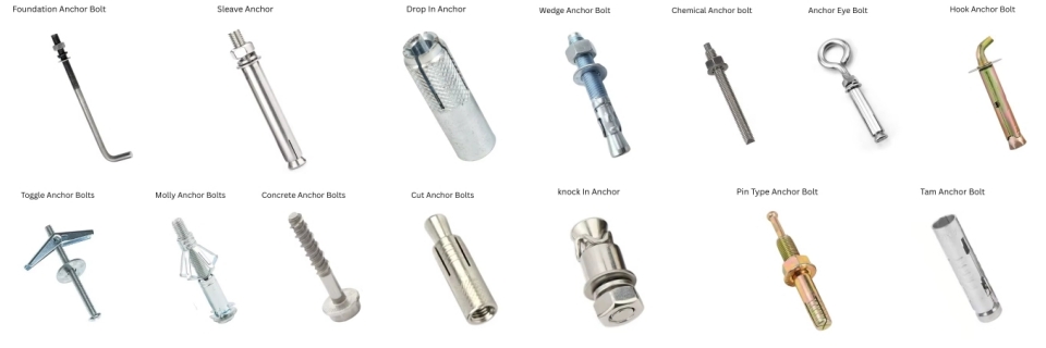 Anchor bolts with different characteristics